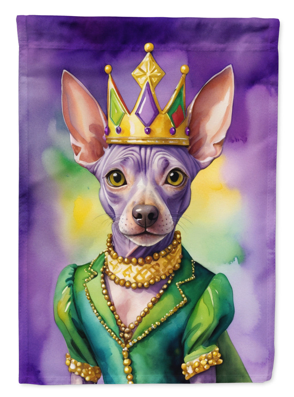 American Hairless Terrier King of Mardi Gras House Flag 28x40 Porch Sleeve Pole Decorative Outside Yard Banner Artwork Wall Hanging, Polyester