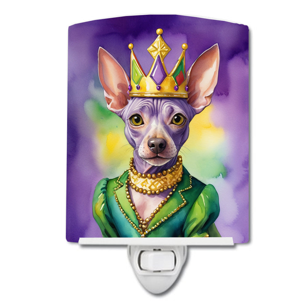 American Hairless Terrier King of Mardi Gras Ceramic Night Light Compact, UL-Certified, Ideal for Bedroom, Bathroom, Nursery, Hallway, Kitchen, 6x4x3, Multicolor