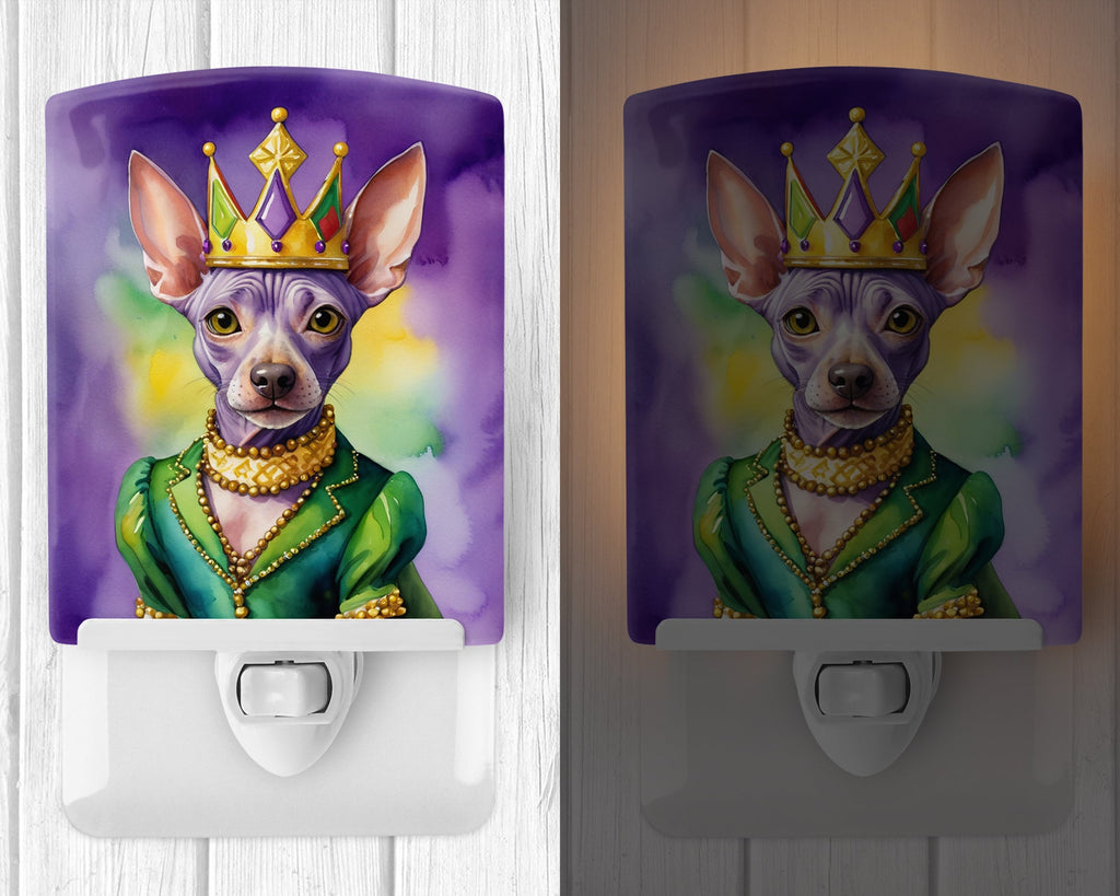 American Hairless Terrier King of Mardi Gras Ceramic Night Light Compact, UL-Certified, Ideal for Bedroom, Bathroom, Nursery, Hallway, Kitchen, 6x4x3, Multicolor