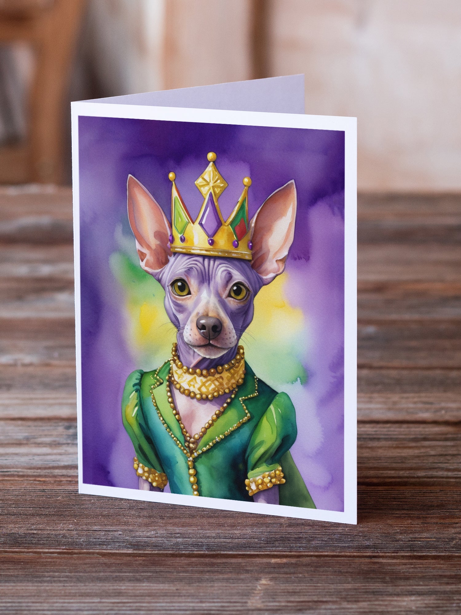 American Hairless Terrier King of Mardi Gras Greeting Cards Pack of 8 Blank Cards with Envelopes Whimsical A7 Size 5x7