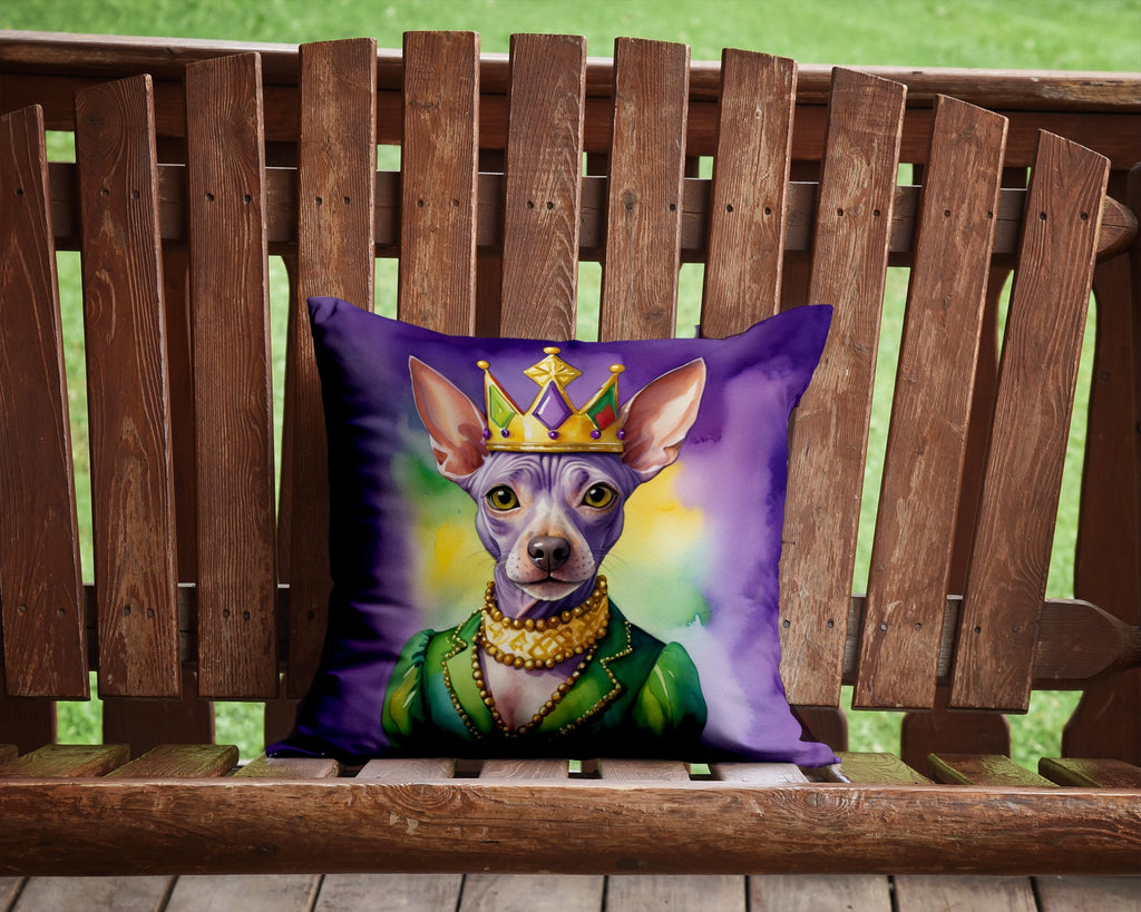 American Hairless Terrier King of Mardi Gras Decorative Throw Pillow 14x14 Indoor Outdoor Accent Cushion, Fabric Cover with Insert for Sofa, Bed, Porch & Living Room