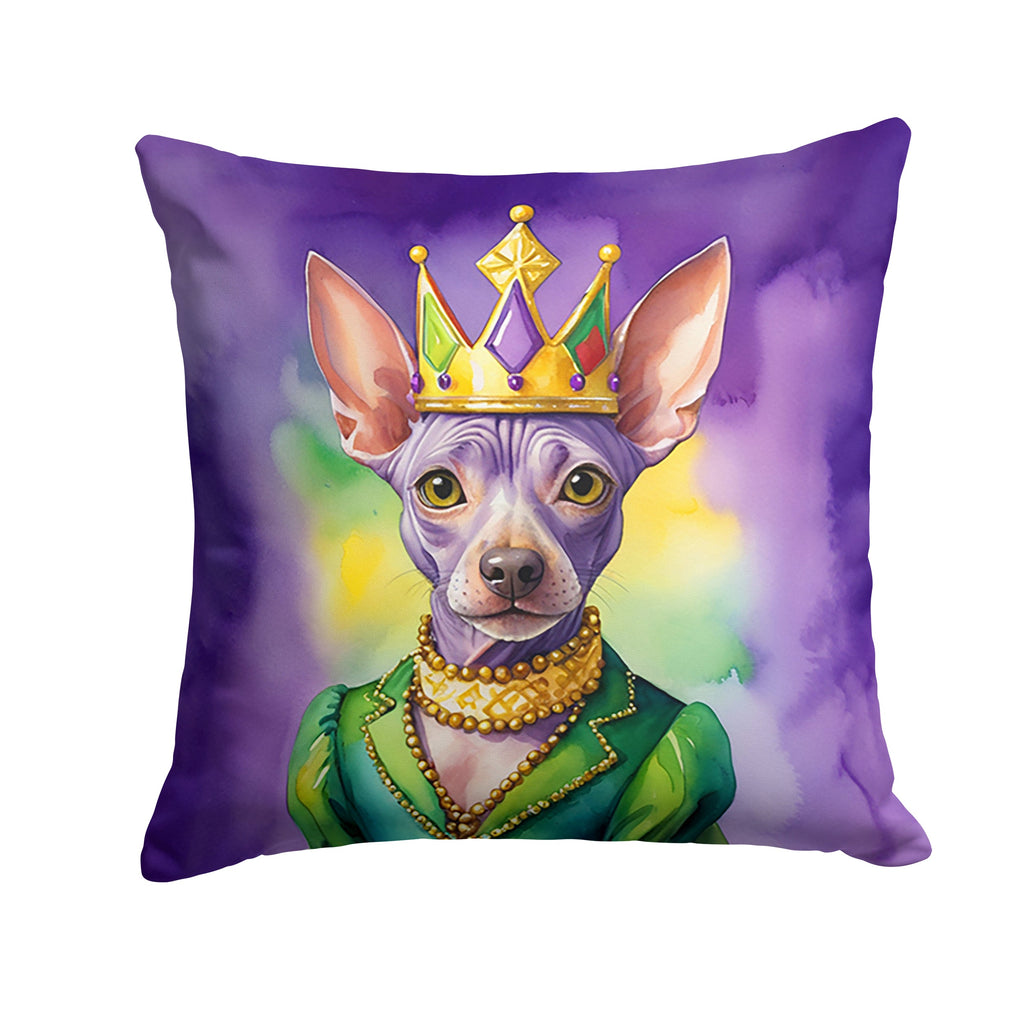 American Hairless Terrier King of Mardi Gras Decorative Throw Pillow 18x18 Indoor Outdoor Accent Cushion, Fabric Cover with Insert for Sofa, Bed, Porch & Living Room