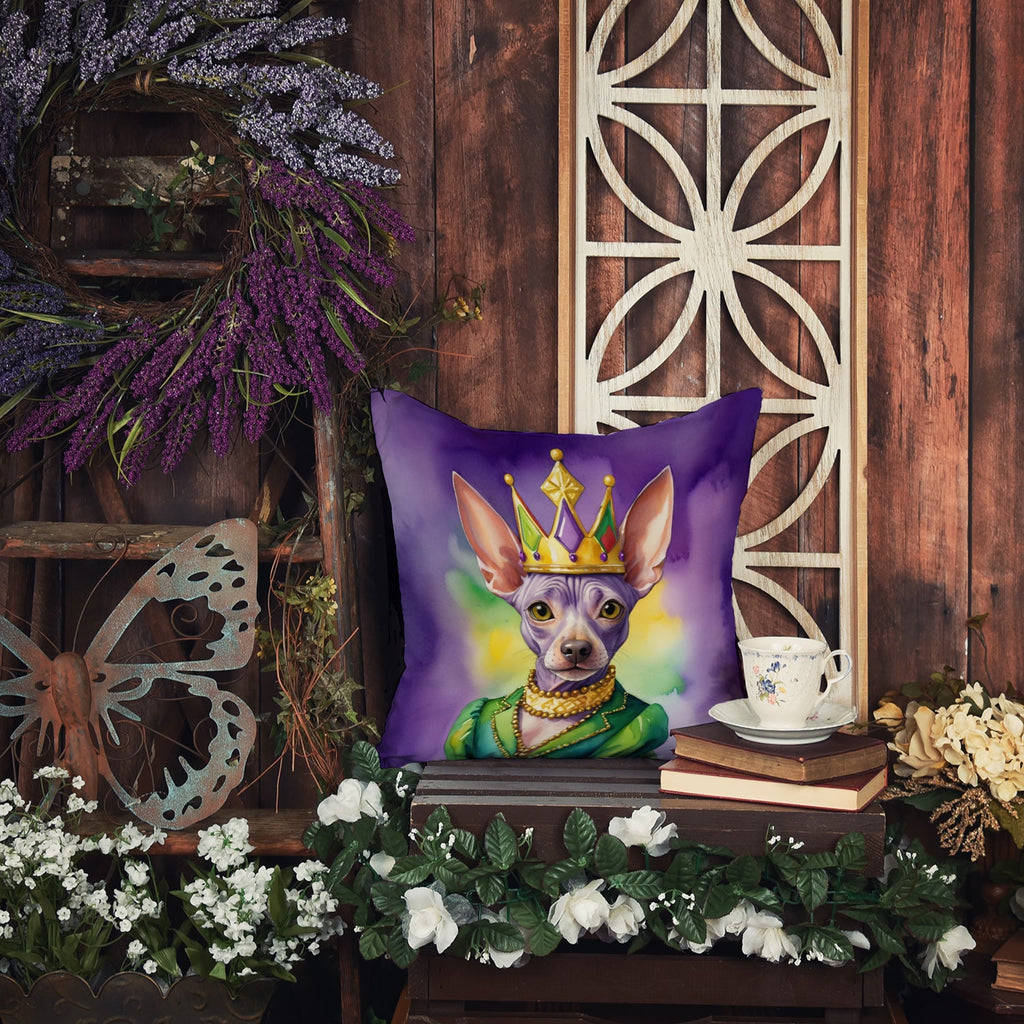 American Hairless Terrier King of Mardi Gras Decorative Throw Pillow 18x18 Indoor Outdoor Accent Cushion, Fabric Cover with Insert for Sofa, Bed, Porch & Living Room