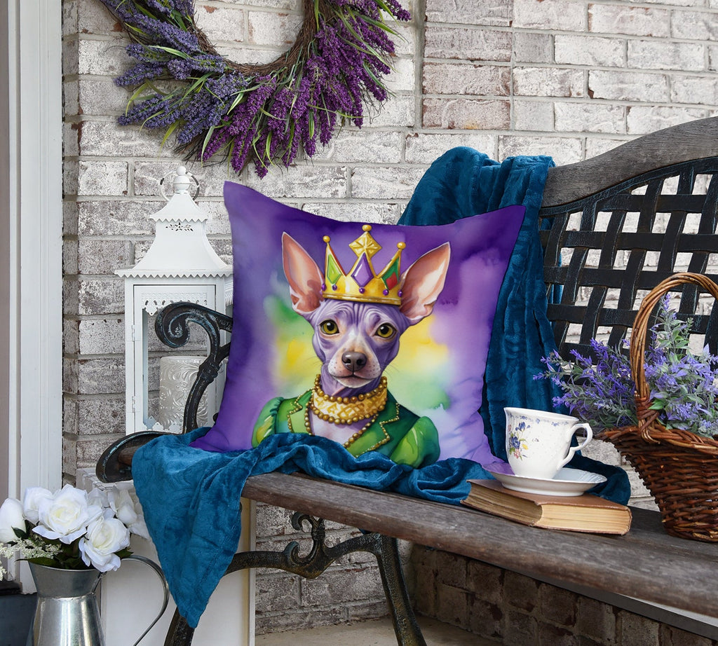 American Hairless Terrier King of Mardi Gras Decorative Throw Pillow 18x18 Indoor Outdoor Accent Cushion, Fabric Cover with Insert for Sofa, Bed, Porch & Living Room