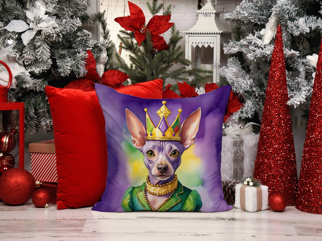 American Hairless Terrier King of Mardi Gras Decorative Throw Pillow 18x18 Indoor Outdoor Accent Cushion, Fabric Cover with Insert for Sofa, Bed, Porch & Living Room