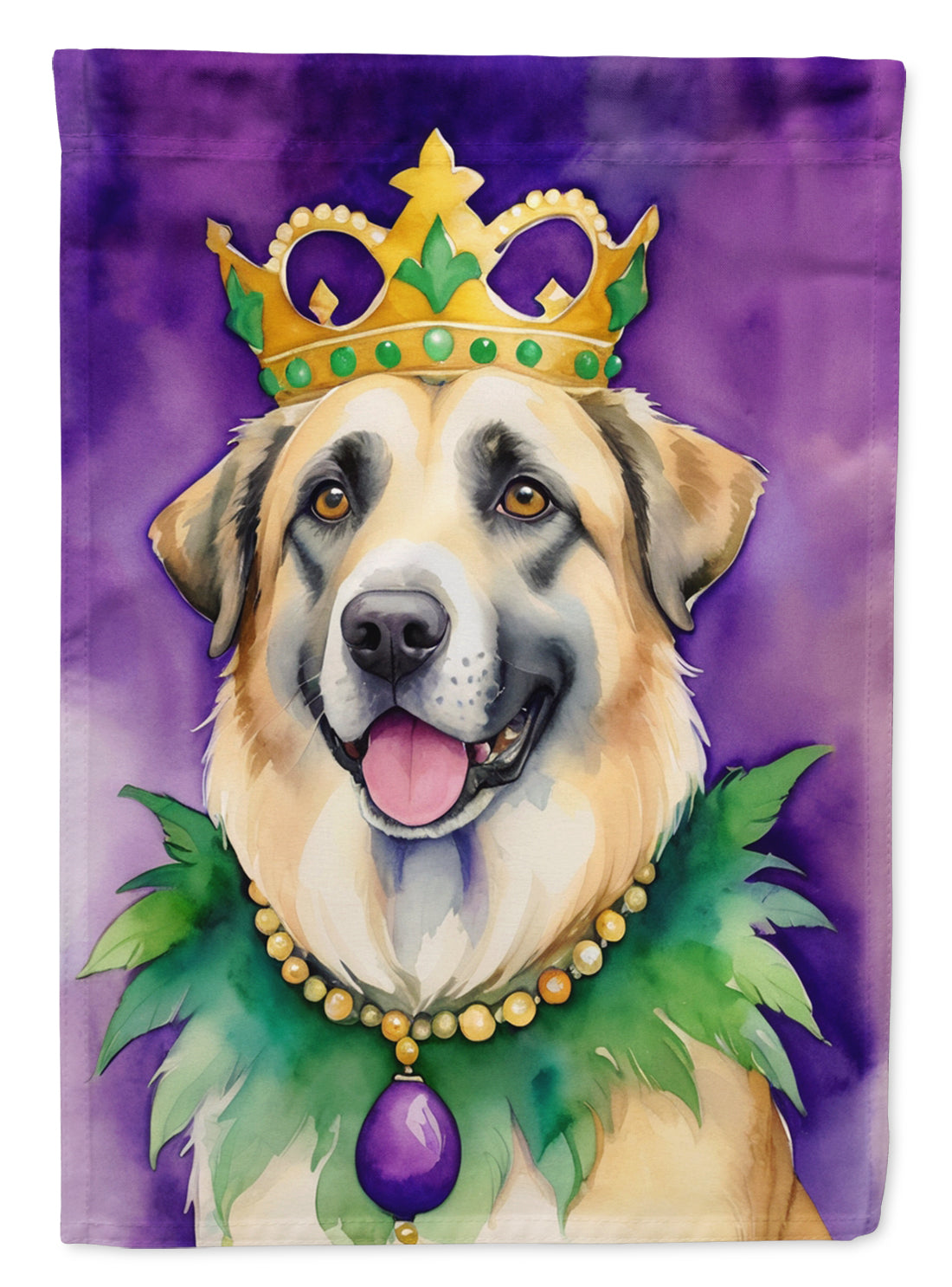 Anatolian Shepherd Dog King of Mardi Gras House Flag 28x40 Porch Sleeve Pole Decorative Outside Yard Banner Artwork Wall Hanging, Polyester