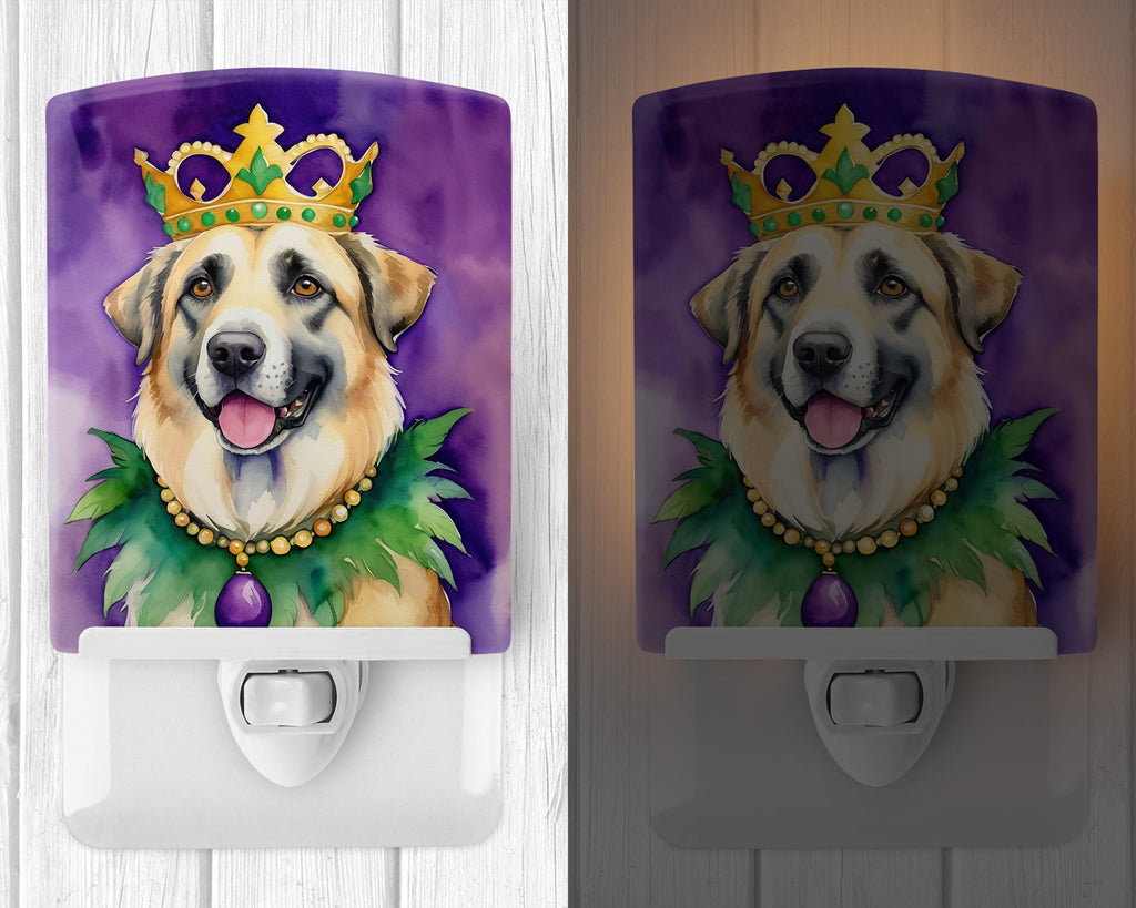 Anatolian Shepherd Dog King of Mardi Gras Ceramic Night Light Compact, UL-Certified, Ideal for Bedroom, Bathroom, Nursery, Hallway, Kitchen, 6x4x3, Multicolor