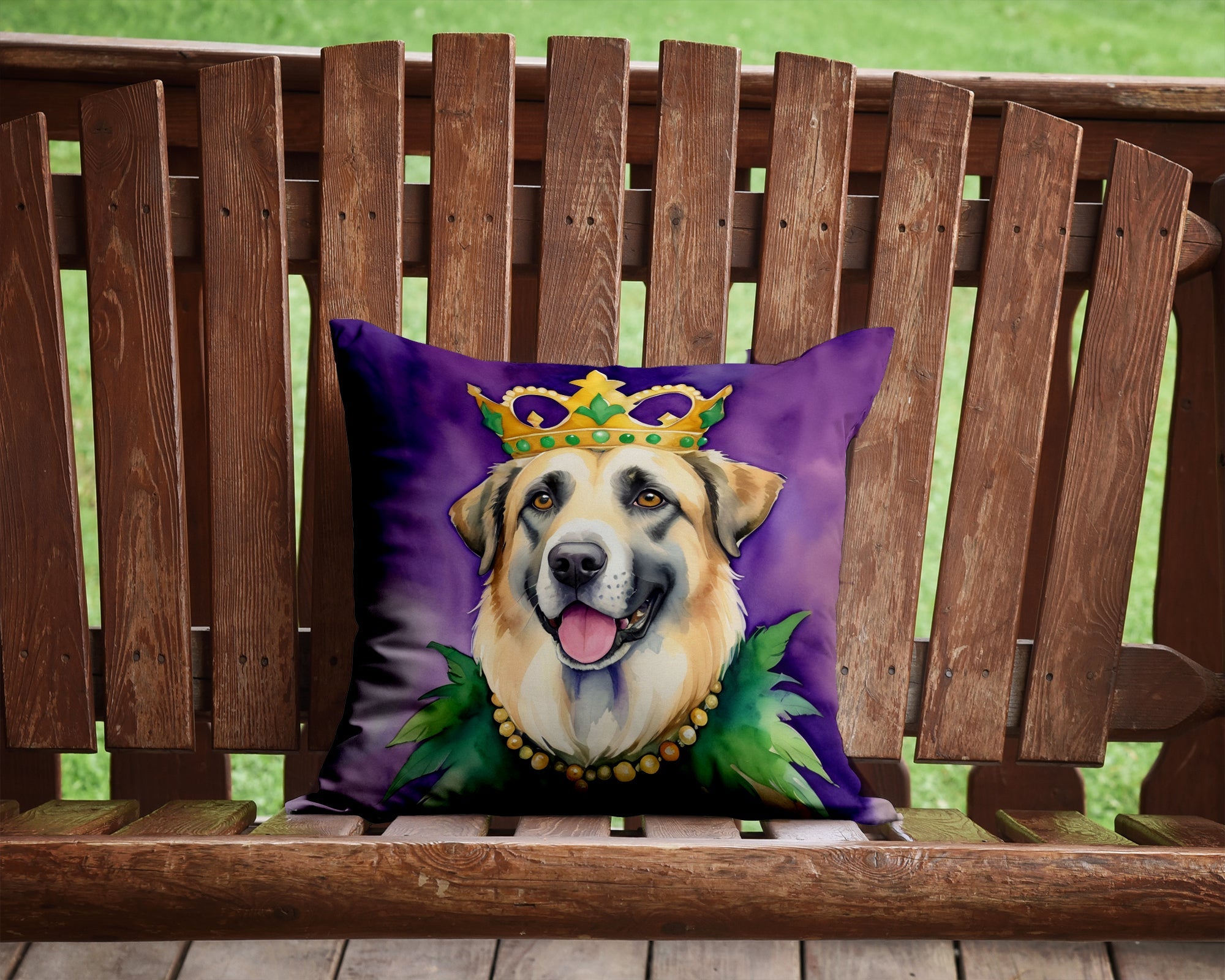 Anatolian Shepherd Dog King of Mardi Gras Decorative Throw Pillow 14x14 Indoor Outdoor Accent Cushion, Fabric Cover with Insert for Sofa, Bed, Porch & Living Room
