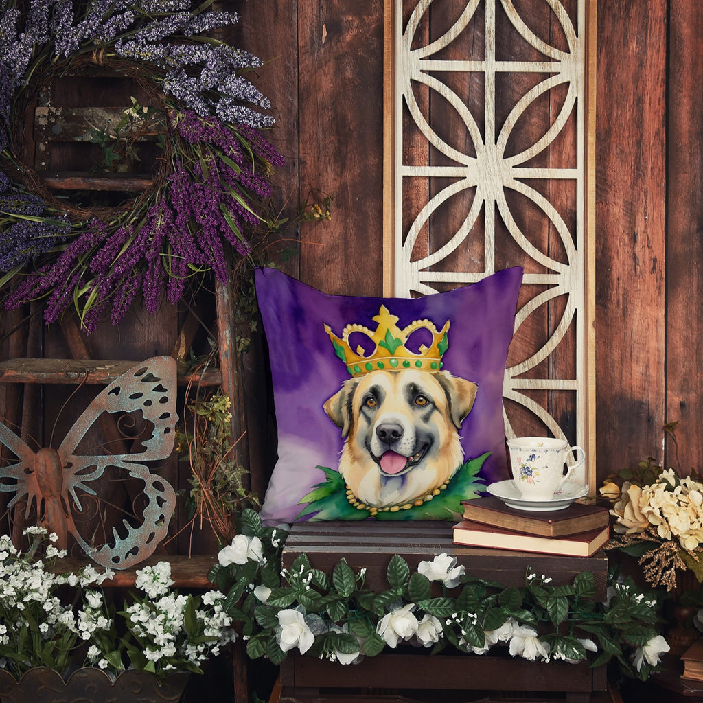 Anatolian Shepherd Dog King of Mardi Gras Decorative Throw Pillow 14x14 Indoor Outdoor Accent Cushion, Fabric Cover with Insert for Sofa, Bed, Porch & Living Room