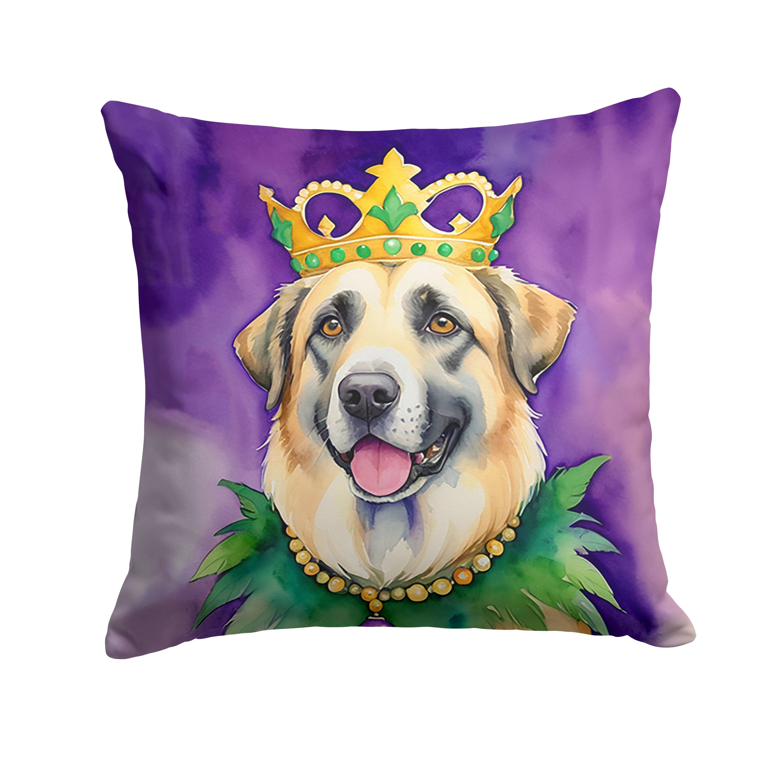 Anatolian Shepherd Dog King of Mardi Gras Decorative Throw Pillow 18x18 Indoor Outdoor Accent Cushion, Fabric Cover with Insert for Sofa, Bed, Porch & Living Room