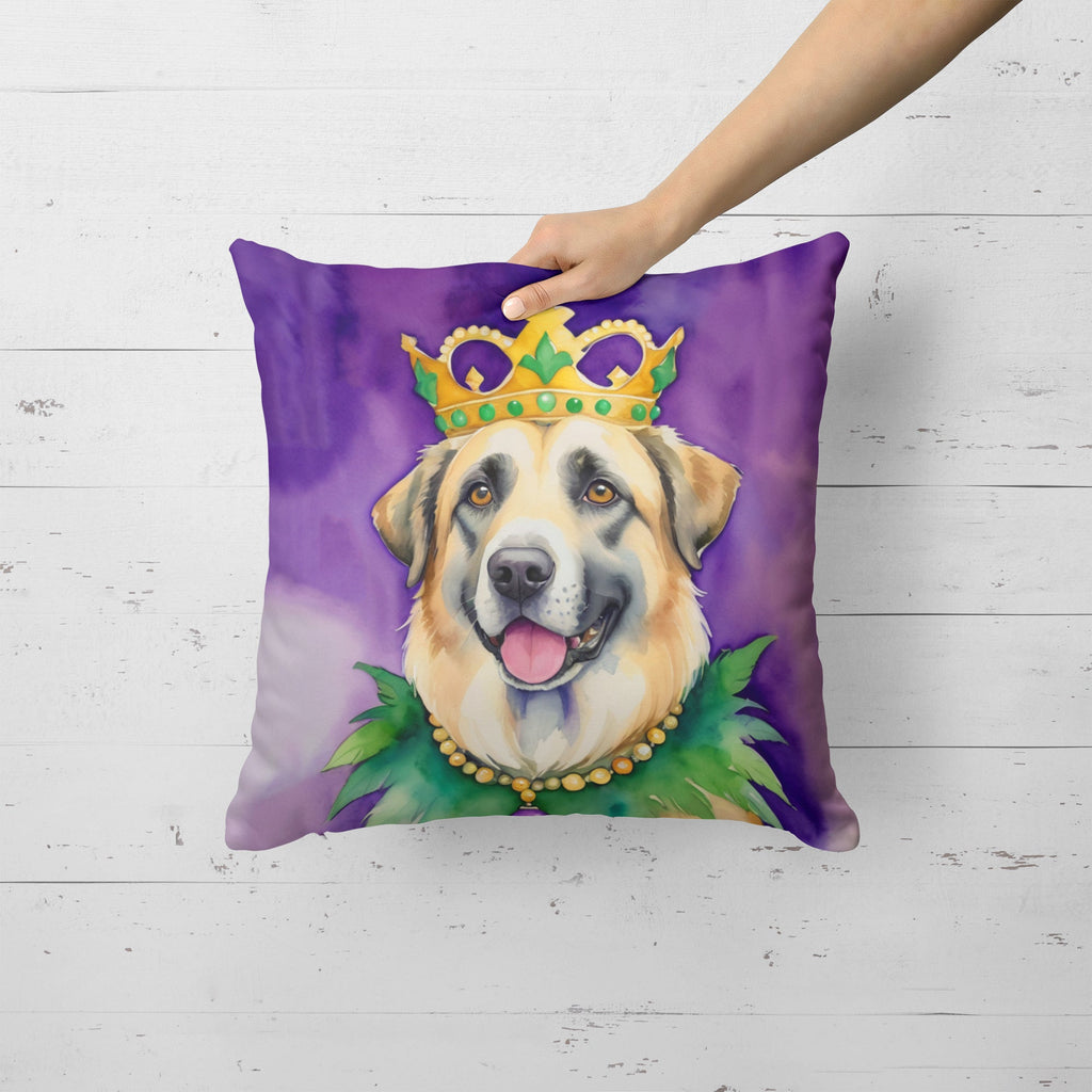 Anatolian Shepherd Dog King of Mardi Gras Decorative Throw Pillow 18x18 Indoor Outdoor Accent Cushion, Fabric Cover with Insert for Sofa, Bed, Porch & Living Room