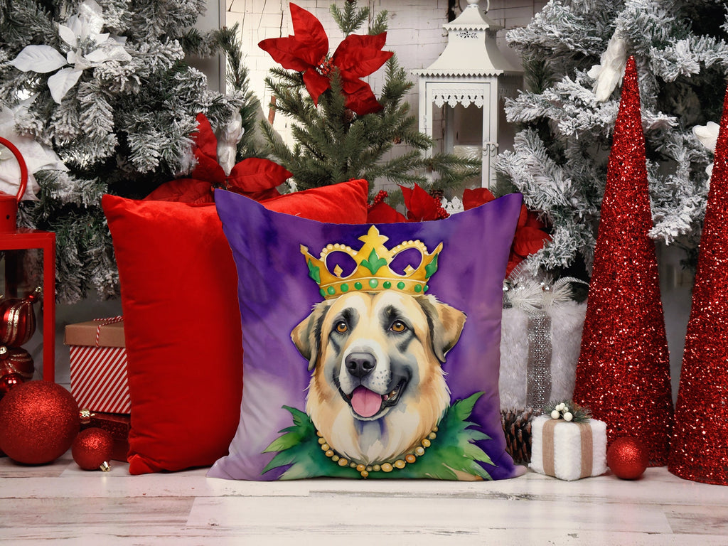 Anatolian Shepherd Dog King of Mardi Gras Decorative Throw Pillow 18x18 Indoor Outdoor Accent Cushion, Fabric Cover with Insert for Sofa, Bed, Porch & Living Room