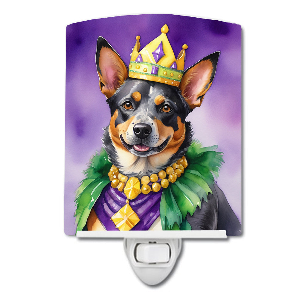 Australian Cattle Dog King of Mardi Gras Ceramic Night Light Compact, UL-Certified, Ideal for Bedroom, Bathroom, Nursery, Hallway, Kitchen, 6x4x3, Multicolor