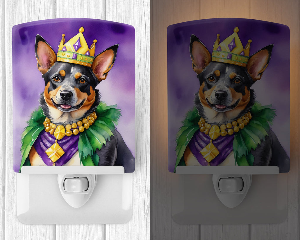 Australian Cattle Dog King of Mardi Gras Ceramic Night Light Compact, UL-Certified, Ideal for Bedroom, Bathroom, Nursery, Hallway, Kitchen, 6x4x3, Multicolor