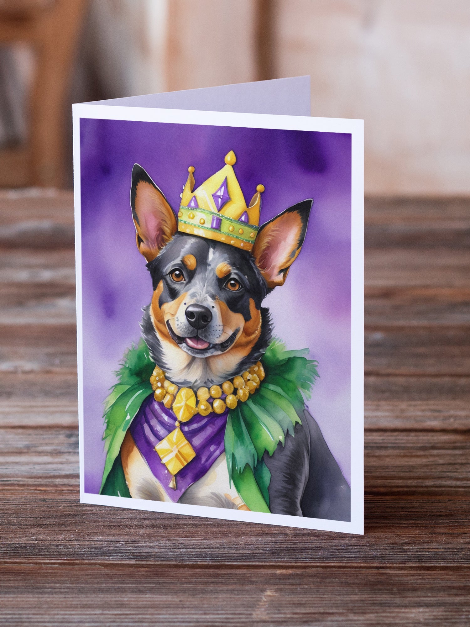 Australian Cattle Dog King of Mardi Gras Greeting Cards Pack of 8 Blank Cards with Envelopes Whimsical A7 Size 5x7