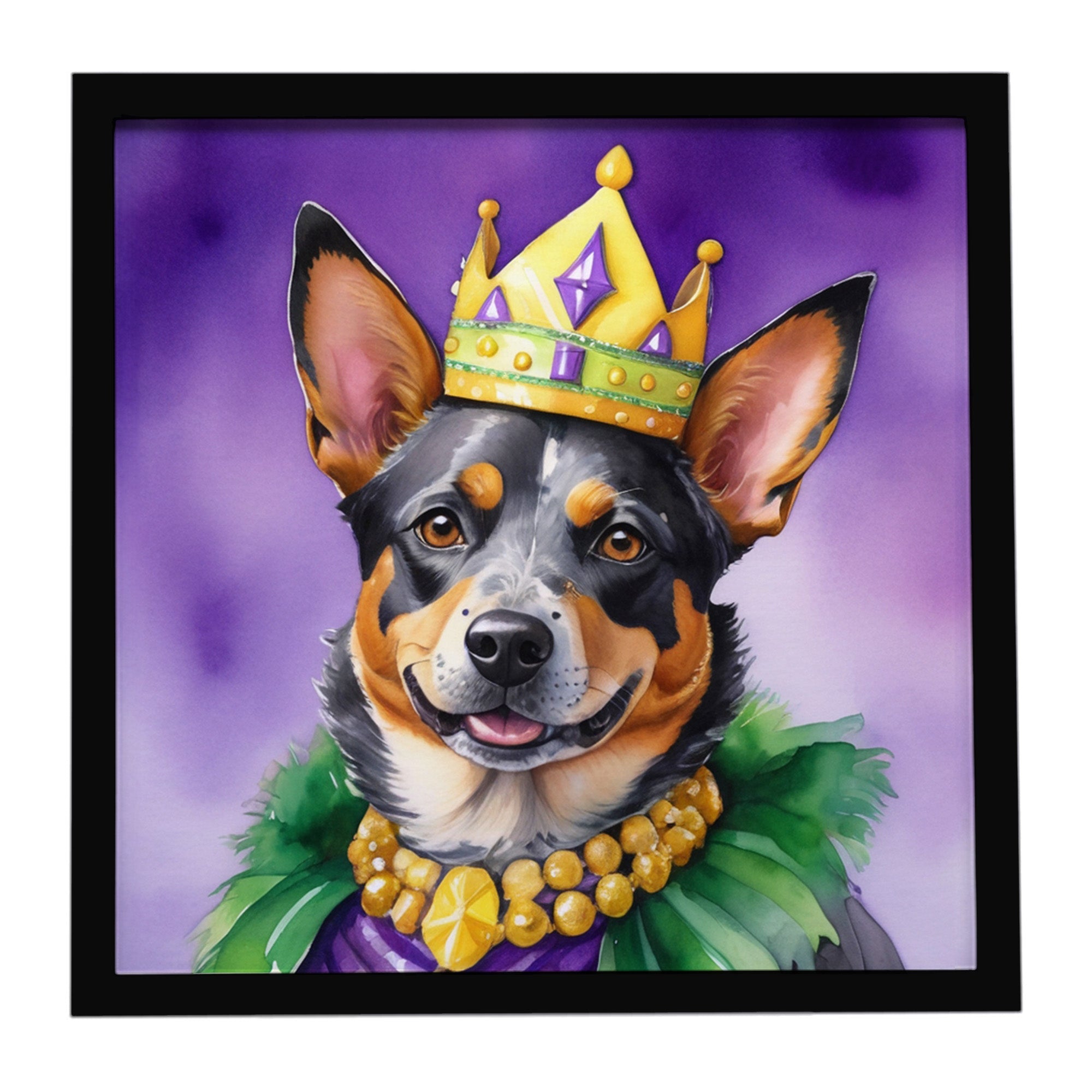 Australian Cattle Dog King of Mardi Gras Framed Metal Print Bathroom, Kitchen, Office, Home Decor Wall Art Ready to Hang, Square, 8X8