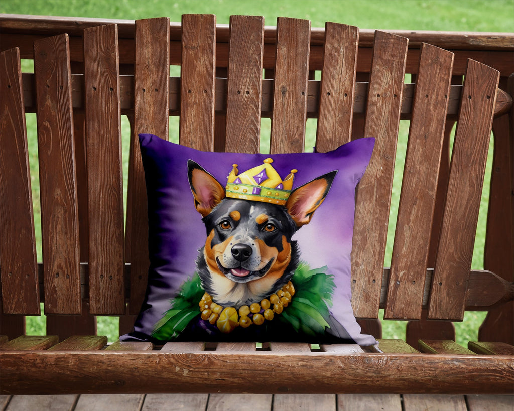 Australian Cattle Dog King of Mardi Gras Decorative Throw Pillow 14x14 Indoor Outdoor Accent Cushion, Fabric Cover with Insert for Sofa, Bed, Porch & Living Room