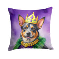 Australian Cattle Dog King of Mardi Gras Decorative Throw Pillow 18x18 Indoor Outdoor Accent Cushion, Fabric Cover with Insert for Sofa, Bed, Porch & Living Room