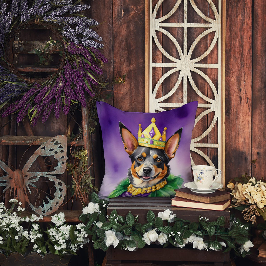 Australian Cattle Dog King of Mardi Gras Decorative Throw Pillow 18x18 Indoor Outdoor Accent Cushion, Fabric Cover with Insert for Sofa, Bed, Porch & Living Room
