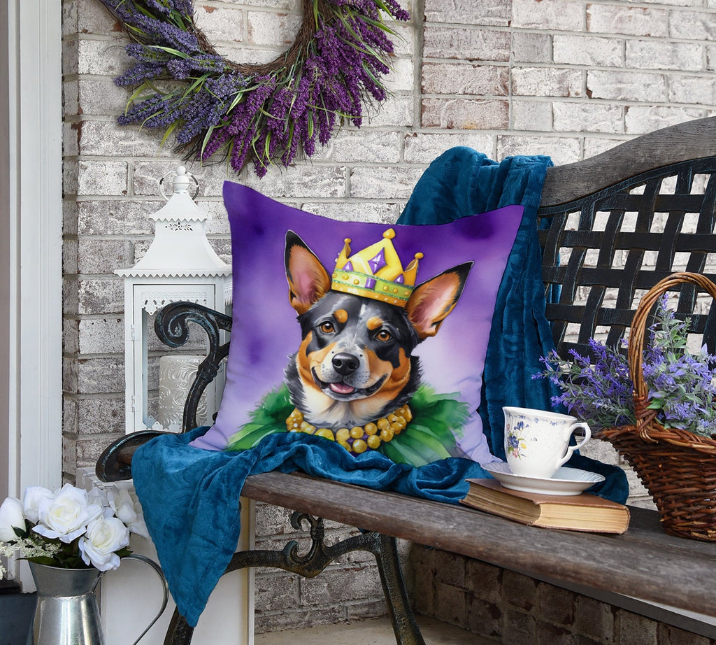 Australian Cattle Dog King of Mardi Gras Decorative Throw Pillow 18x18 Indoor Outdoor Accent Cushion, Fabric Cover with Insert for Sofa, Bed, Porch & Living Room
