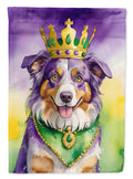 Australian Shepherd King of Mardi Gras House Flag 28x40 Porch Sleeve Pole Decorative Outside Yard Banner Artwork Wall Hanging, Polyester