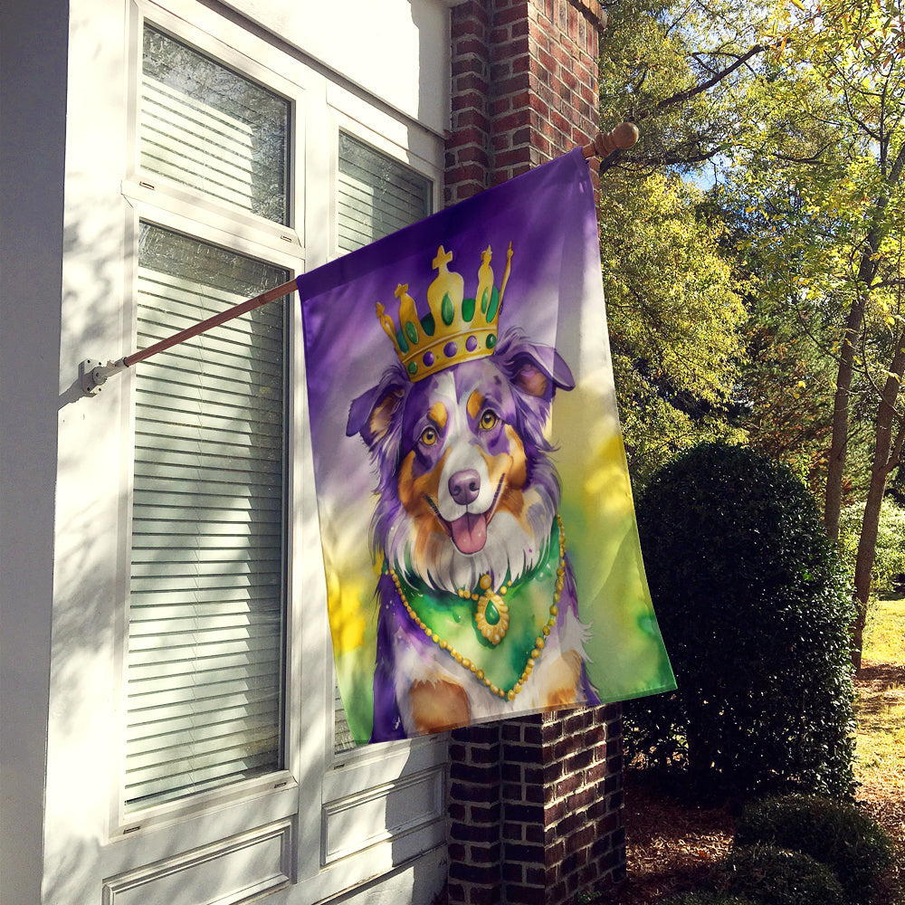 Australian Shepherd King of Mardi Gras House Flag 28x40 Porch Sleeve Pole Decorative Outside Yard Banner Artwork Wall Hanging, Polyester