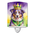 Australian Shepherd King of Mardi Gras Ceramic Night Light Compact, UL-Certified, Ideal for Bedroom, Bathroom, Nursery, Hallway, Kitchen, 6x4x3, Multicolor