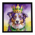 Australian Shepherd King of Mardi Gras Framed Metal Print Bathroom, Kitchen, Office, Home Decor Wall Art Ready to Hang, Square, 8X8