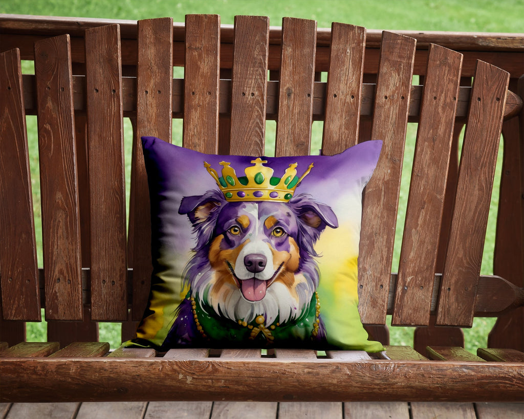 Australian Shepherd King of Mardi Gras Decorative Throw Pillow 14x14 Indoor Outdoor Accent Cushion, Fabric Cover with Insert for Sofa, Bed, Porch & Living Room