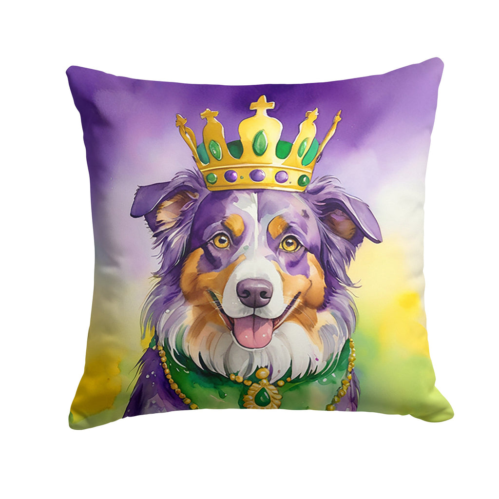 Australian Shepherd King of Mardi Gras Decorative Throw Pillow 18x18 Indoor Outdoor Accent Cushion, Fabric Cover with Insert for Sofa, Bed, Porch & Living Room