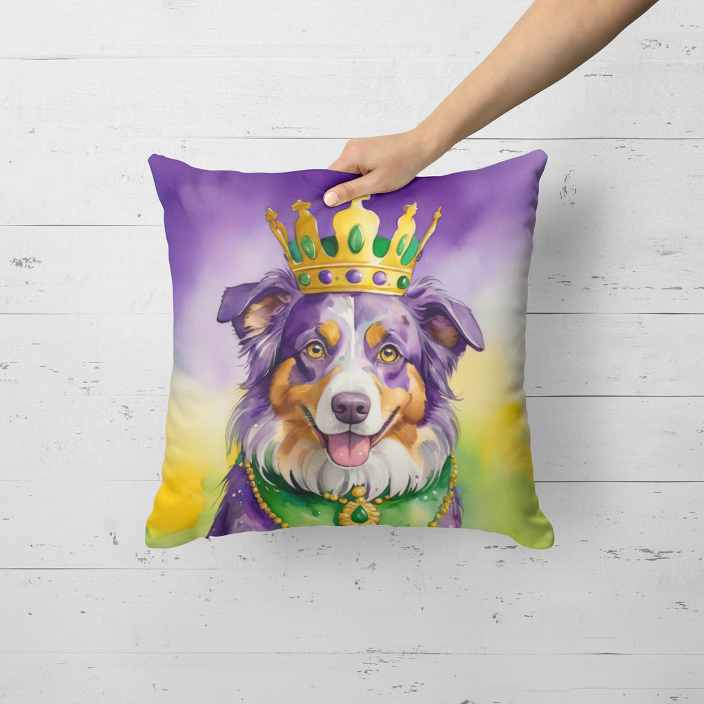Australian Shepherd King of Mardi Gras Decorative Throw Pillow 18x18 Indoor Outdoor Accent Cushion, Fabric Cover with Insert for Sofa, Bed, Porch & Living Room