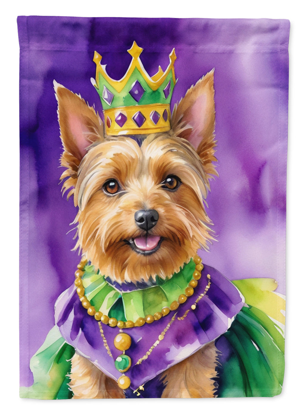 Australian Terrier King of Mardi Gras House Flag 28x40 Porch Sleeve Pole Decorative Outside Yard Banner Artwork Wall Hanging, Polyester
