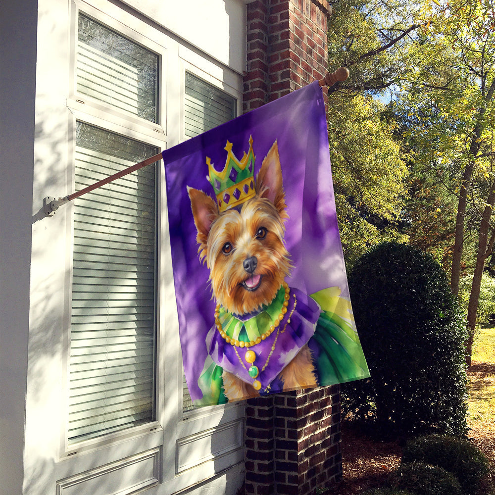Australian Terrier King of Mardi Gras House Flag 28x40 Porch Sleeve Pole Decorative Outside Yard Banner Artwork Wall Hanging, Polyester