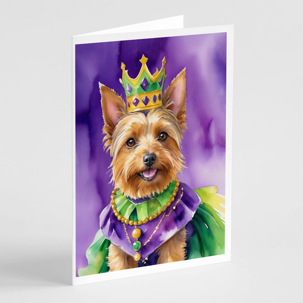 Australian Terrier King of Mardi Gras Greeting Cards Pack of 8 Blank Cards with Envelopes Whimsical A7 Size 5x7
