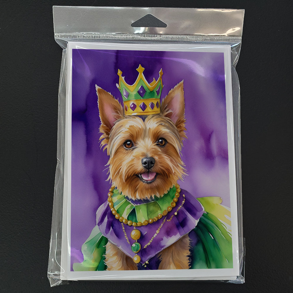 Australian Terrier King of Mardi Gras Greeting Cards Pack of 8 Blank Cards with Envelopes Whimsical A7 Size 5x7