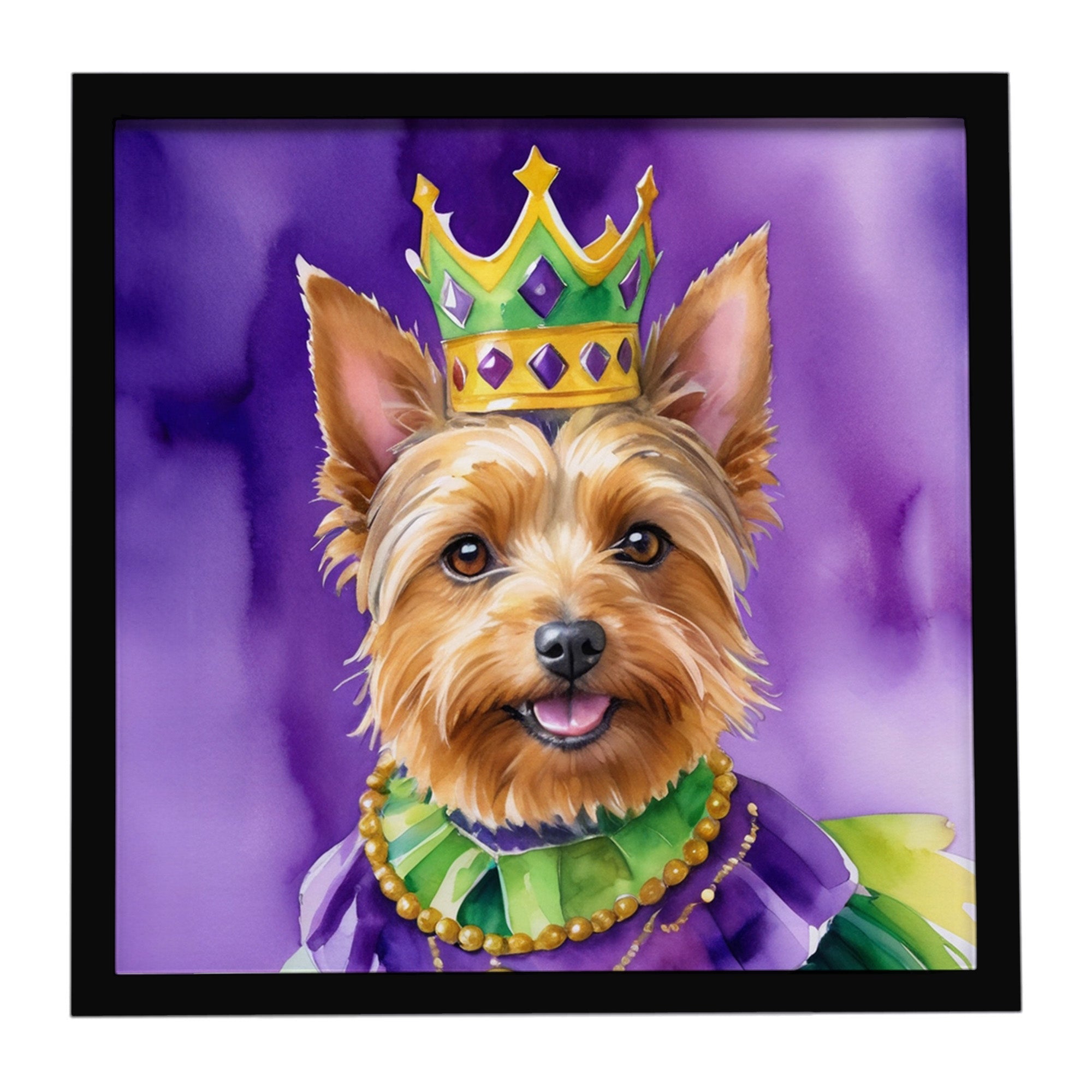 Australian Terrier King of Mardi Gras Framed Metal Print Bathroom, Kitchen, Office, Home Decor Wall Art Ready to Hang, Square, 8X8