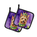 Australian Terrier King of Mardi Gras Pot Holder Set of 2 Heat Resistant Quilted Hot Pads 7.5 x 7.5 Inch, Insulated Kitchen Trivets for Cooking & Baking