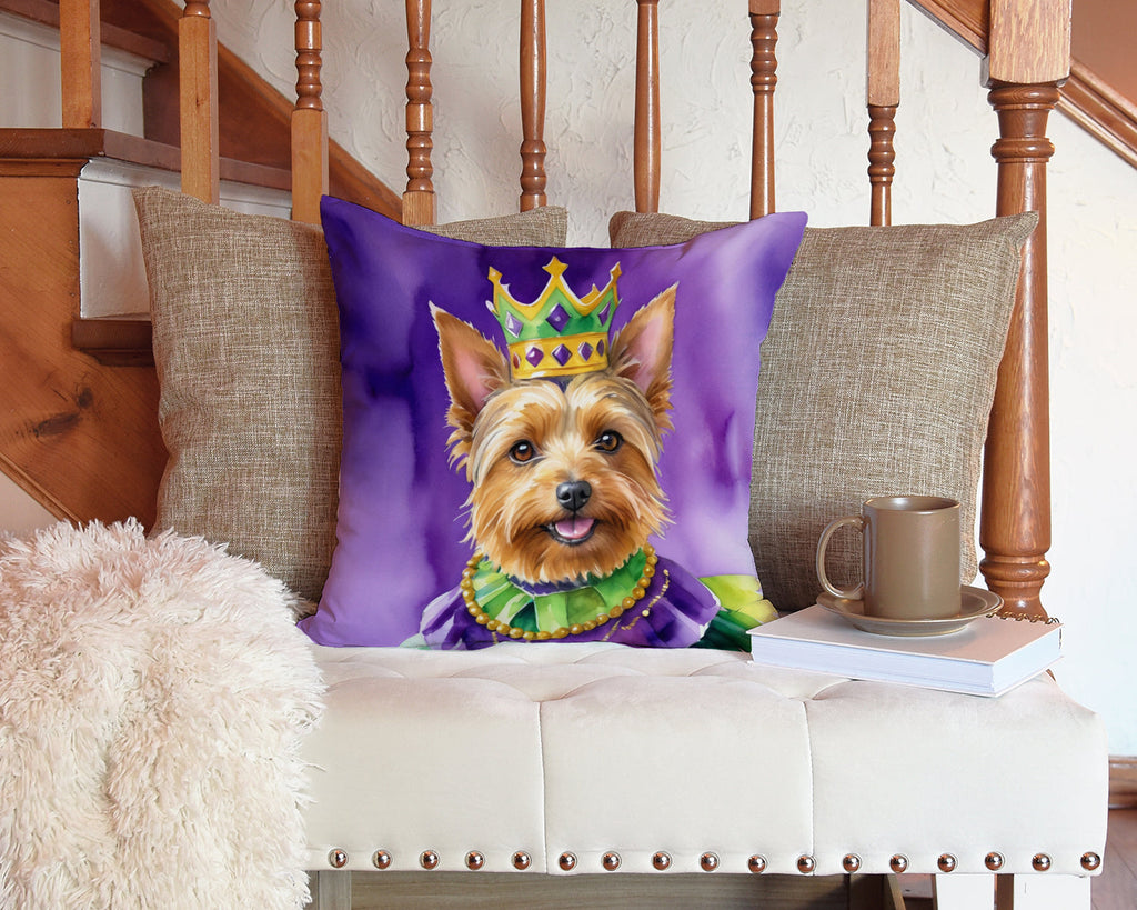 Australian Terrier King of Mardi Gras Decorative Throw Pillow 14x14 Indoor Outdoor Accent Cushion, Fabric Cover with Insert for Sofa, Bed, Porch & Living Room