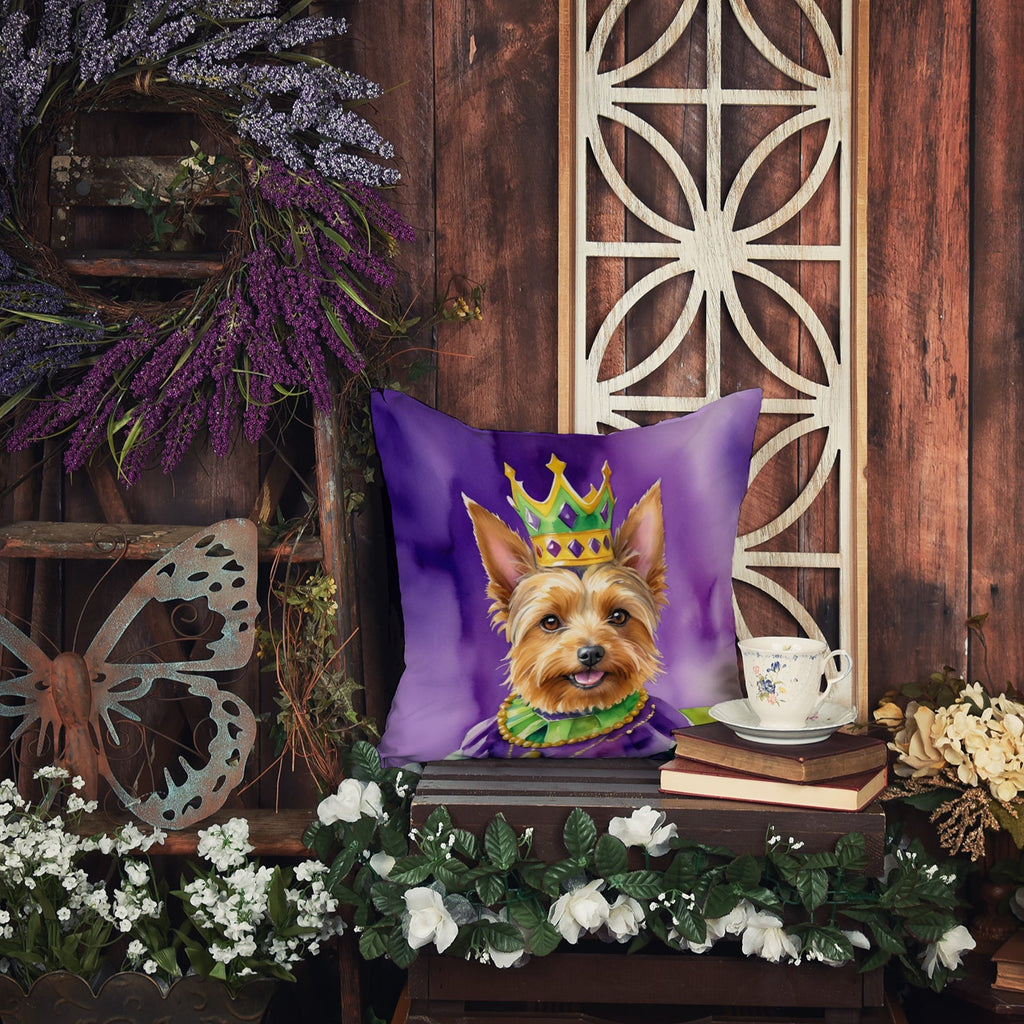Australian Terrier King of Mardi Gras Decorative Throw Pillow 14x14 Indoor Outdoor Accent Cushion, Fabric Cover with Insert for Sofa, Bed, Porch & Living Room