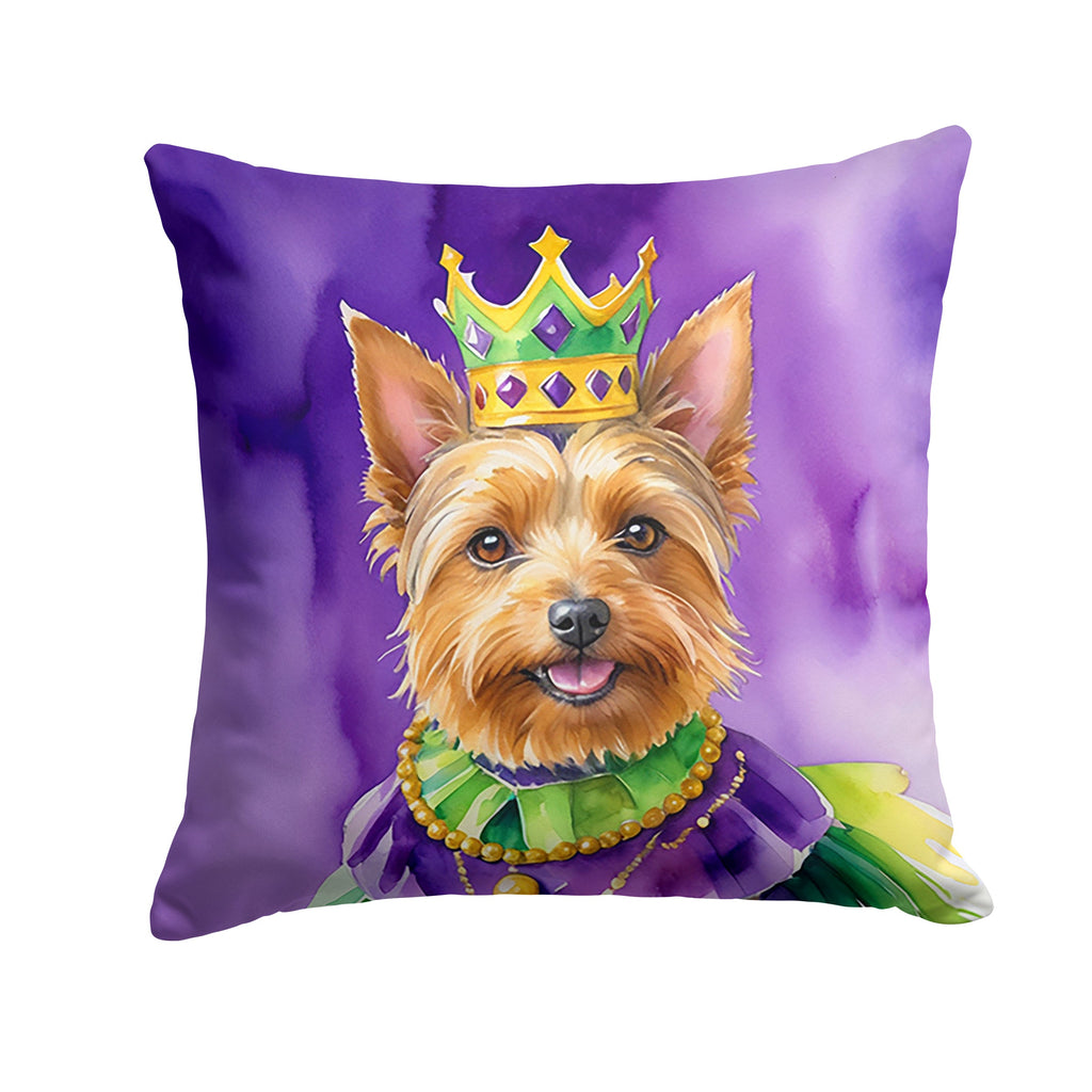 Australian Terrier King of Mardi Gras Decorative Throw Pillow 18x18 Indoor Outdoor Accent Cushion, Fabric Cover with Insert for Sofa, Bed, Porch & Living Room
