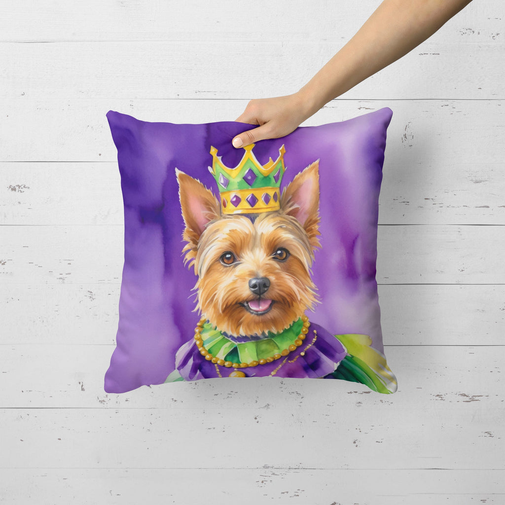 Australian Terrier King of Mardi Gras Decorative Throw Pillow 18x18 Indoor Outdoor Accent Cushion, Fabric Cover with Insert for Sofa, Bed, Porch & Living Room