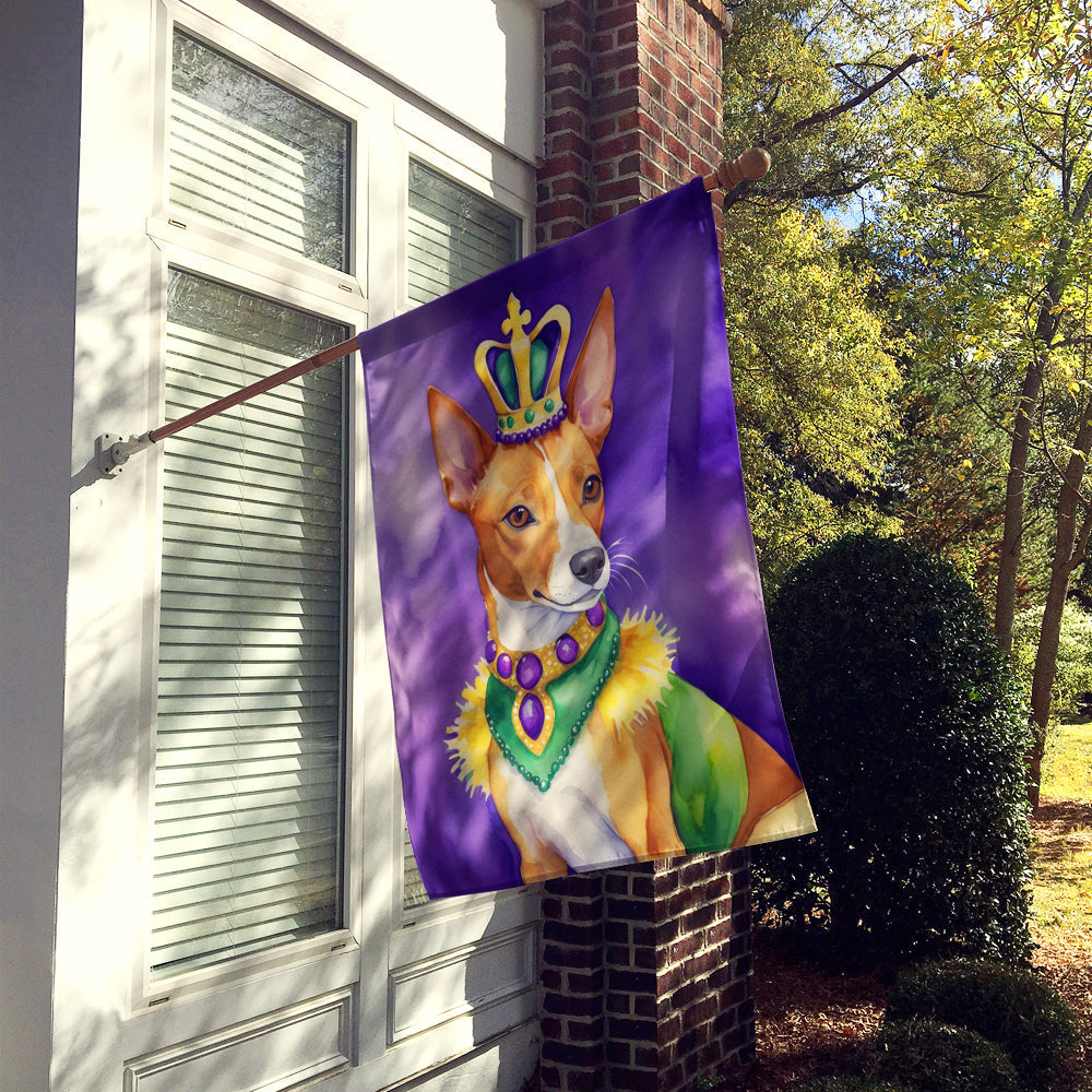 Basenji King of Mardi Gras House Flag 28x40 Porch Sleeve Pole Decorative Outside Yard Banner Artwork Wall Hanging, Polyester