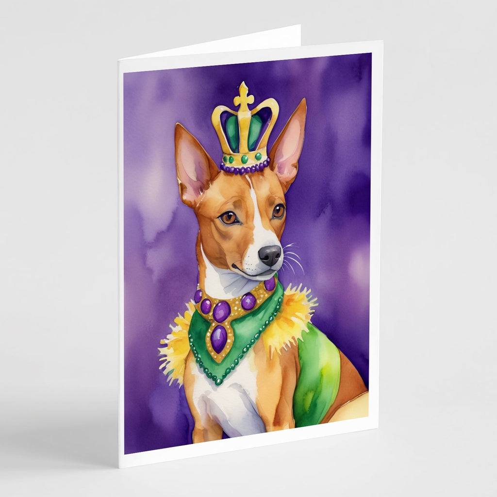 Basenji King of Mardi Gras Greeting Cards Pack of 8 Blank Cards with Envelopes Whimsical A7 Size 5x7