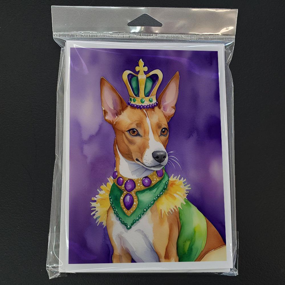 Basenji King of Mardi Gras Greeting Cards Pack of 8 Blank Cards with Envelopes Whimsical A7 Size 5x7