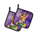 Basenji King of Mardi Gras Pot Holder Set of 2 Heat Resistant Quilted Hot Pads 7.5 x 7.5 Inch, Insulated Kitchen Trivets for Cooking & Baking