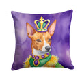 Basenji King of Mardi Gras Decorative Throw Pillow 14x14 Indoor Outdoor Accent Cushion, Fabric Cover with Insert for Sofa, Bed, Porch & Living Room