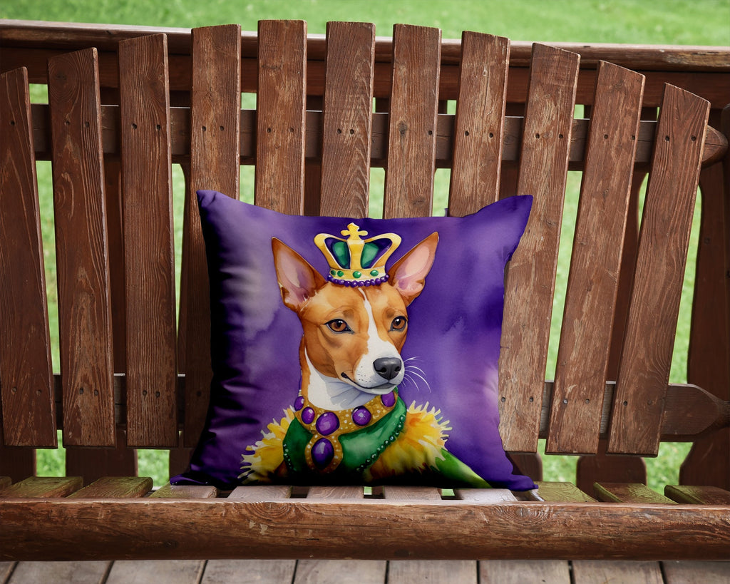 Basenji King of Mardi Gras Decorative Throw Pillow 14x14 Indoor Outdoor Accent Cushion, Fabric Cover with Insert for Sofa, Bed, Porch & Living Room