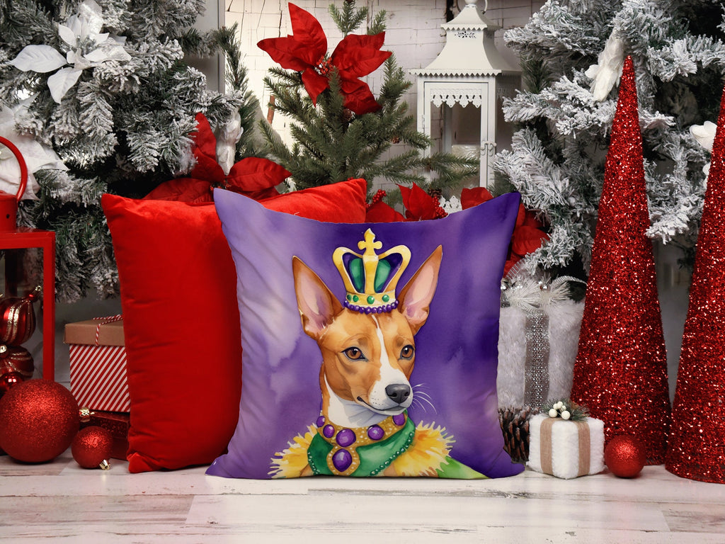 Basenji King of Mardi Gras Decorative Throw Pillow 14x14 Indoor Outdoor Accent Cushion, Fabric Cover with Insert for Sofa, Bed, Porch & Living Room