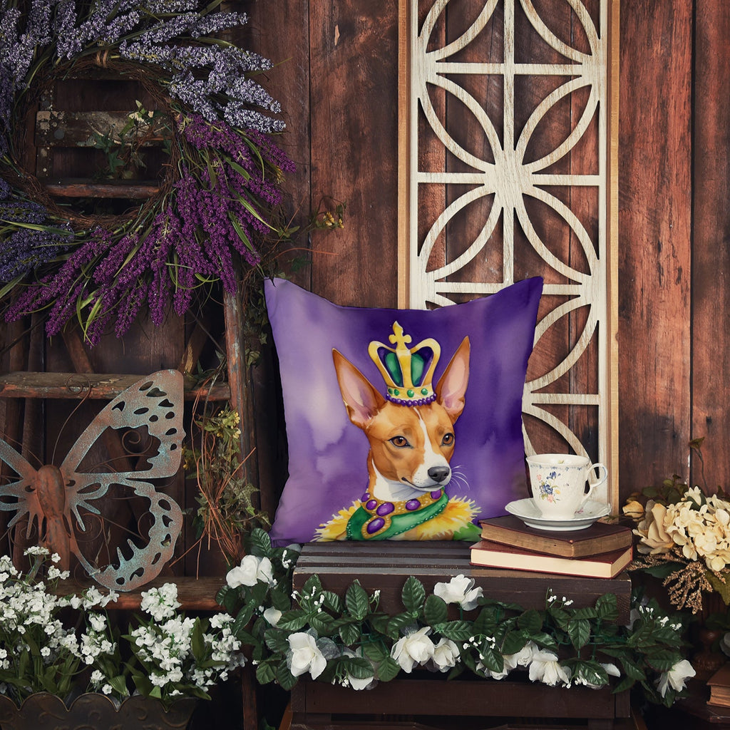 Basenji King of Mardi Gras Decorative Throw Pillow 18x18 Indoor Outdoor Accent Cushion, Fabric Cover with Insert for Sofa, Bed, Porch & Living Room