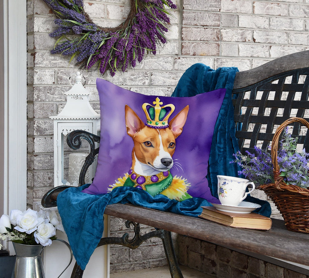 Basenji King of Mardi Gras Decorative Throw Pillow 18x18 Indoor Outdoor Accent Cushion, Fabric Cover with Insert for Sofa, Bed, Porch & Living Room